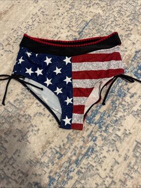 NEW American Flag High-Waist Bikini Bottoms